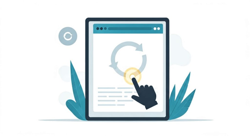 Flat design illustration showing a stylized web page on a screen, with a cursor paused over a highlighted section containing a subtle looping animation, demonstrating captured user attention.