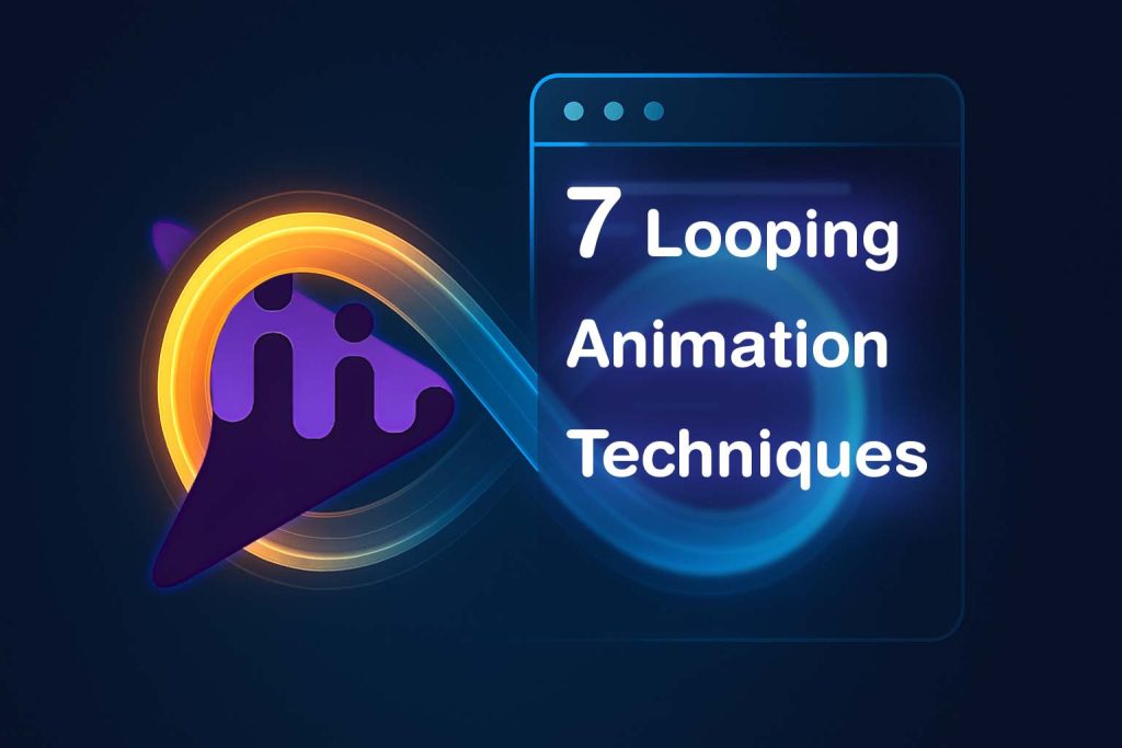 Stylized infinite loop symbol weaving through a modern digital interface element, glowing softly with cool colors and a warm accent, suggesting seamless motion.