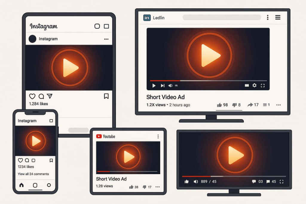 Sizzle reel video ad displayed across Instagram, YouTube, LinkedIn, and smart TV screens with high engagement.